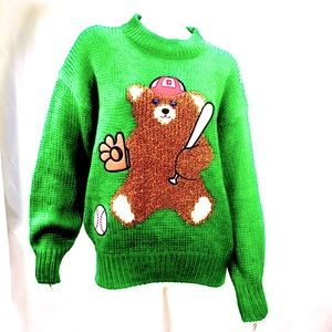 Vtg Teddy Bear Baseball Sweater - NWT